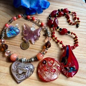 Italy - Murano Art Glass Glass Pendant Necklaces & Three Single Glass Pendants